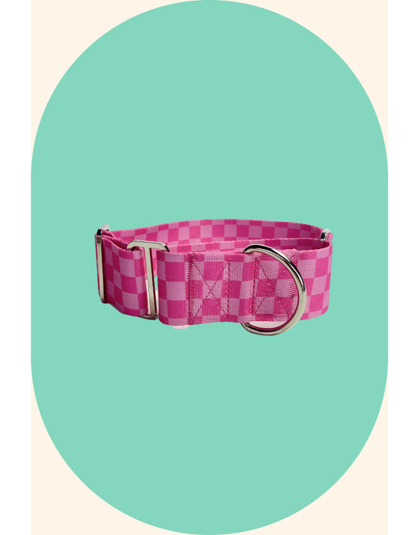 The Katie Collar, pink check greyhound martingale collar