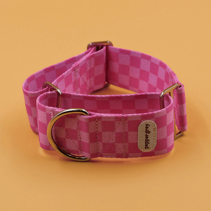 The Katie Collar, pink check greyhound martingale collar