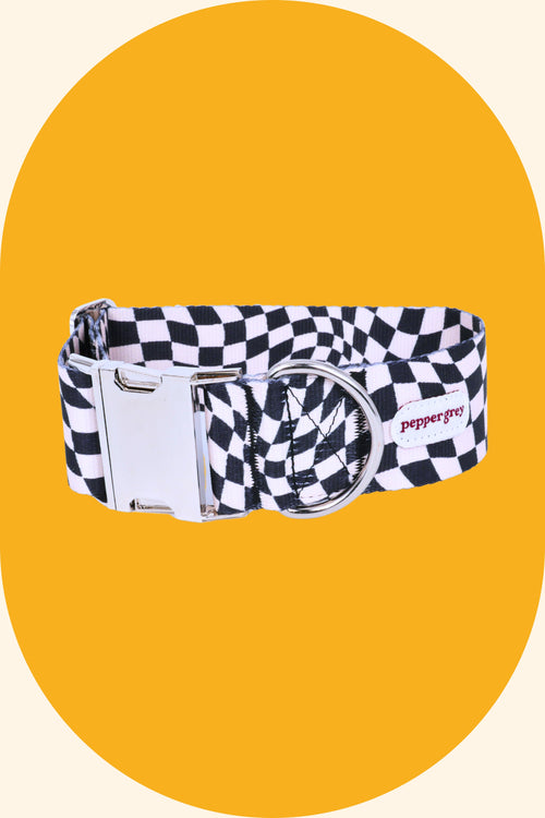 Dom Wavy Check Wide Dog Collar with Buckle
